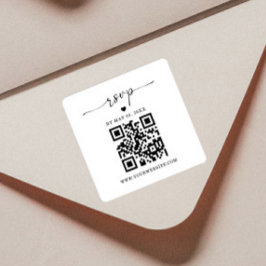 Cuadrada Pegatina de respuesta RSVP con código QR | Etiquet