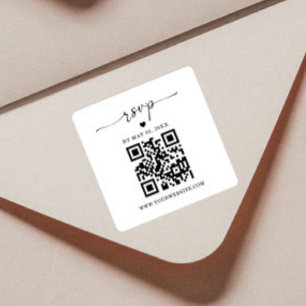 Cuadrada Pegatina de respuesta RSVP con código QR Etiquet