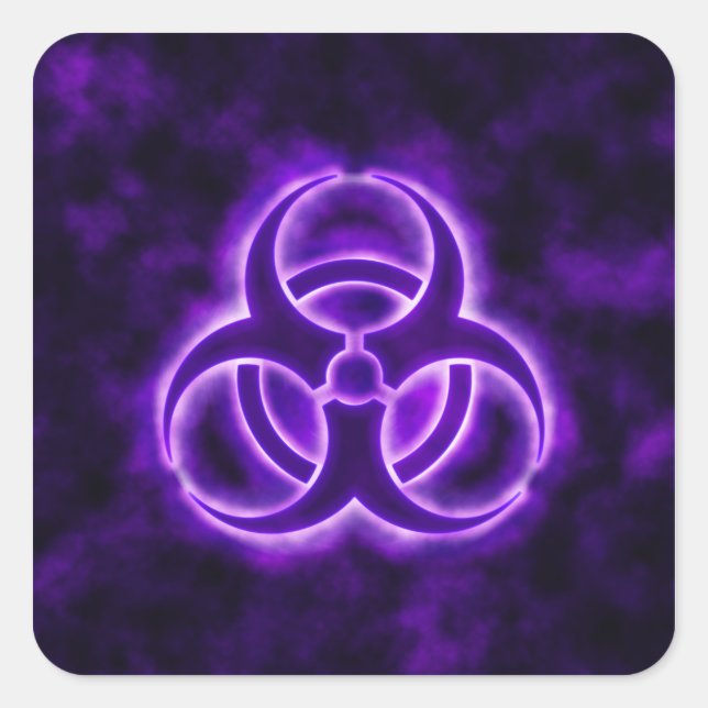 Cuadrada Pegatina de riesgo biológico de brillo morado (Anverso)
