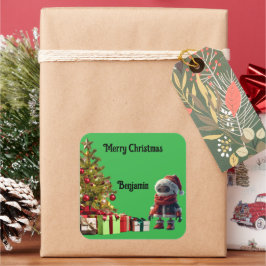 Cuadrada Pegatina de robot lindo de Navidad