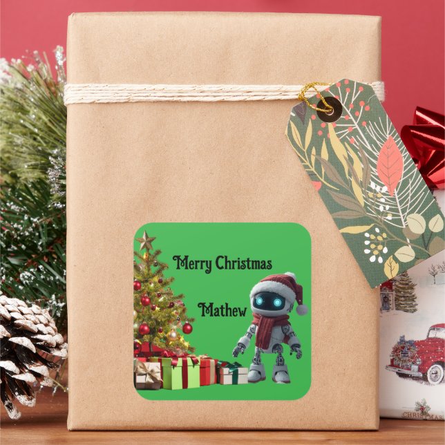 Cuadrada Pegatina de robot lindo de Navidad (Vacaciones)