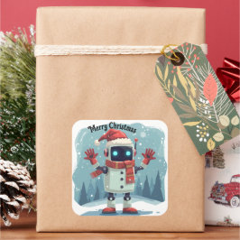Cuadrada Pegatina de robot navideño adorable