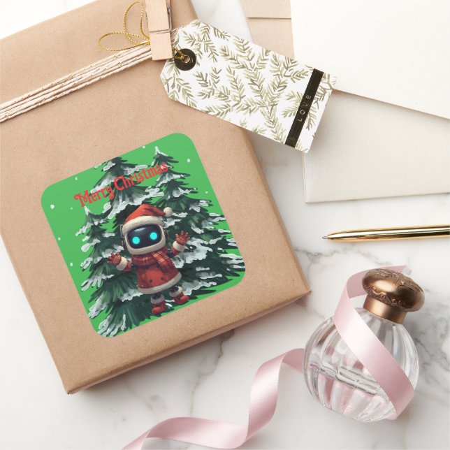 Cuadrada Pegatina de robot navideño lindo (Regalar)