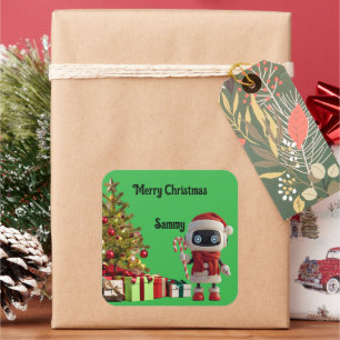 Cuadrada Pegatina de robot navideño lindo