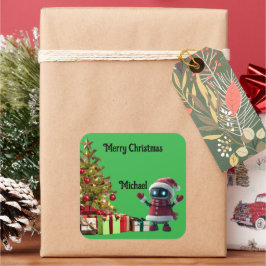 Cuadrada Pegatina de robot navideño lindo