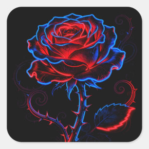 Cuadrada Pegatina de Rosa de Neón