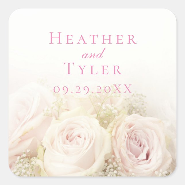 Cuadrada Pegatina de Rosas de Boda (Anverso)