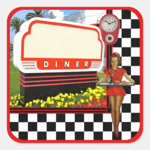 Cuadrada Pegatina de Rótulo Retro Diner Blank de los años