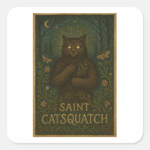 Cuadrada Pegatina de Saint Catsquatch WV Bosque Críptido