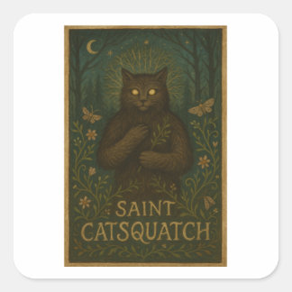 Cuadrada Pegatina de Saint Catsquatch WV Bosque Críptido