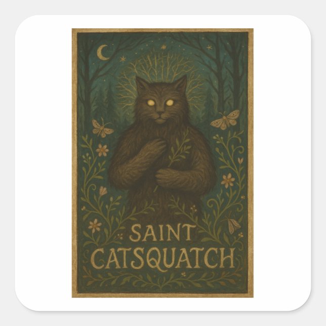 Cuadrada Pegatina de Saint Catsquatch WV Bosque Críptido  (Anverso)