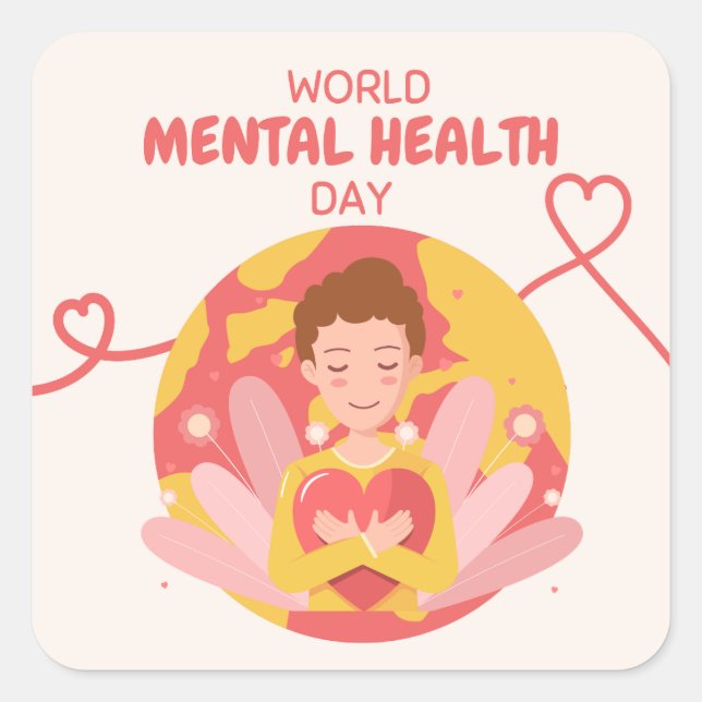 Cuadrada Pegatina de Salud Mental Limpia | sé amable con tu (Anverso)