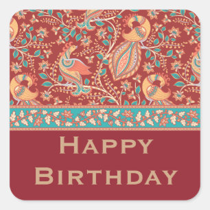 Cuadrada Pegatina de saludo personalizado Kalamkari