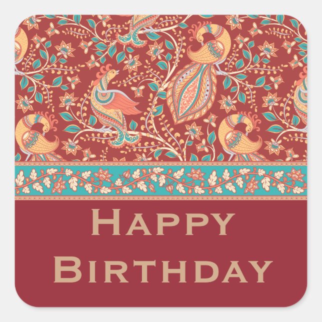 Cuadrada Pegatina de saludo personalizado Kalamkari (Anverso)