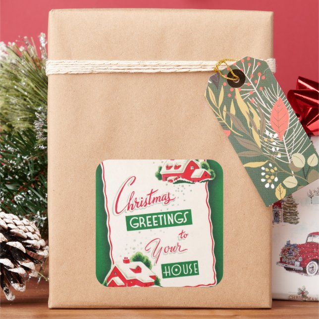 Cuadrada Pegatina de saludos de Navidad retro vintage (Vacaciones)