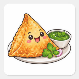 Cuadrada Pegatina de samosa Kawaii, Vi de corte de comida i