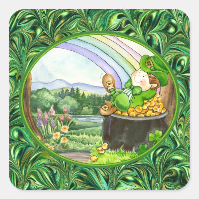 Cuadrada Pegatina de San Patricio (Anverso)