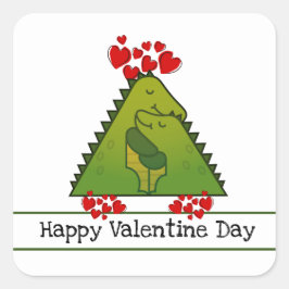 Cuadrada Pegatina de San Valentín de la Pareja de Dinosauri