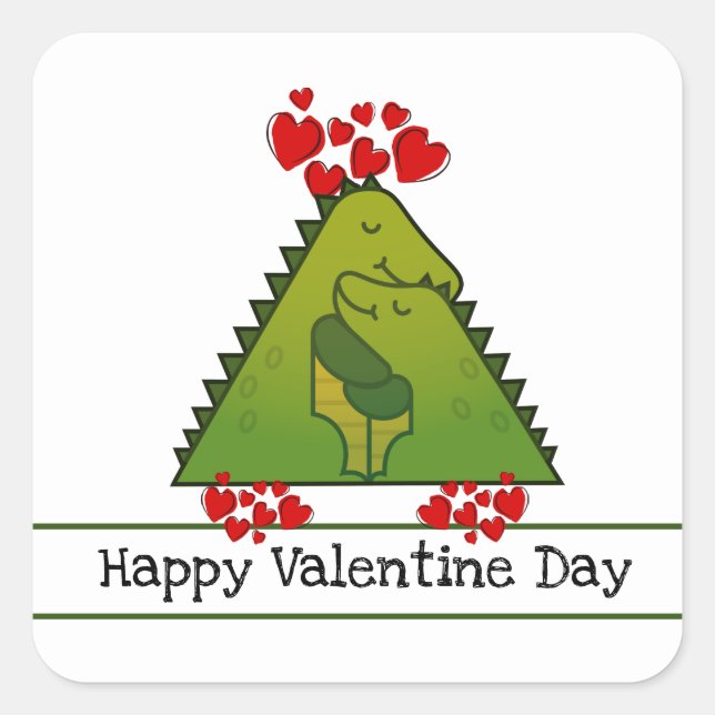 Cuadrada Pegatina de San Valentín de la Pareja de Dinosauri (Anverso)