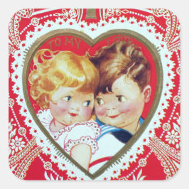 Cuadrada Pegatina de San Valentín de pareja retro vintage