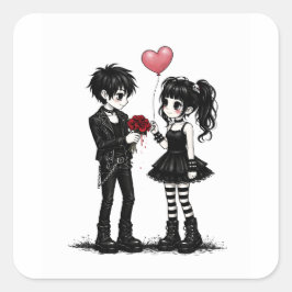 Cuadrada Pegatina de San Valentín gótica de romance oscuro