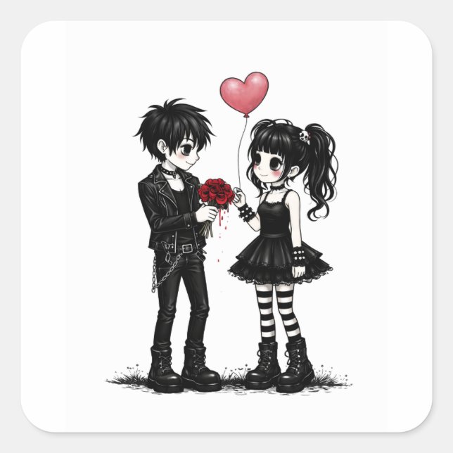 Cuadrada Pegatina de San Valentín gótica de romance oscuro (Anverso)