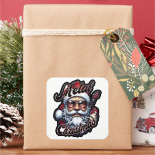 Cuadrada Pegatina de Santa Claus rockero de Navidad de meta