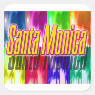 Cuadrada pegatina de "Santa Mónica" colorido de palmas