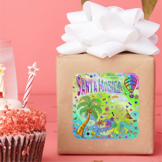 Cuadrada Pegatina de Santa Mónica Melodía Atemporal (Fiesta)