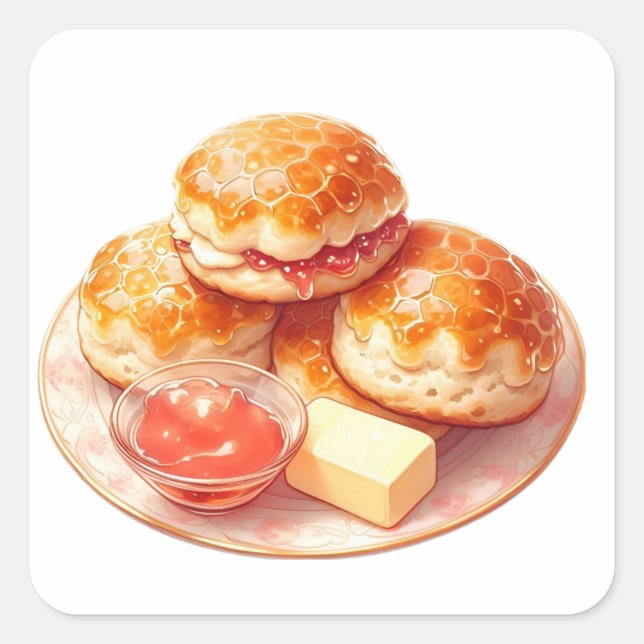 Cuadrada Pegatina de scones de invierno acogedores – Mermel (Anverso)