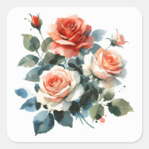 Cuadrada Pegatina de Scrapbooking Rosas acuáticos