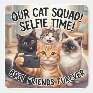 Cuadrada Pegatina de selfie del escuadrón de gatos divertid