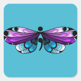 Cuadrada Pegatina de Semicolon por mariposa de conciencia s