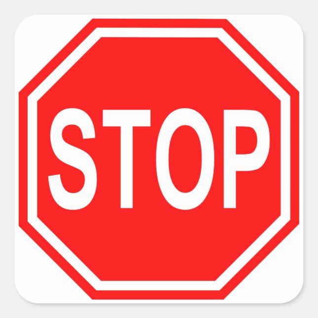 Cuadrada Pegatina de señal de stop roja y blanca (Anverso)
