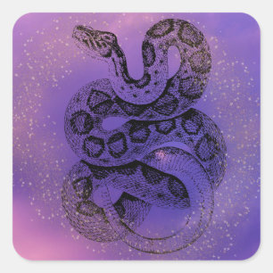 Cuadrada Pegatina de serpiente acuarela