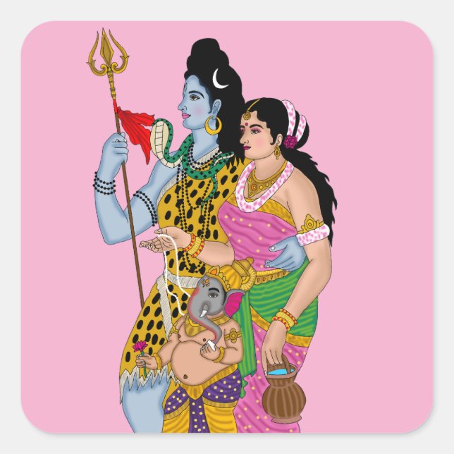 Cuadrada Pegatina de Shiv Parvati (Anverso)