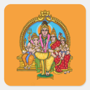 Cuadrada Pegatina de Shiva Parivar