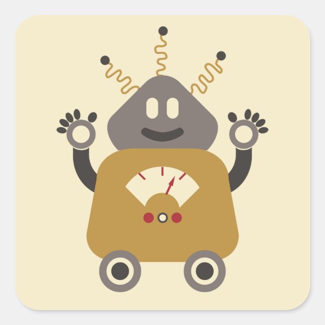 Cuadrada Pegatina de Silly Robot (Anverso)