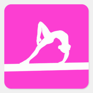 Cuadrada Pegatina de silueta de gimnasta rosa