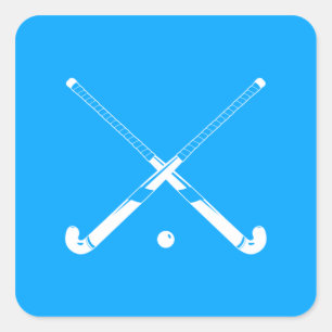 Cuadrada Pegatina de silueta de hockey sobre hierba azul