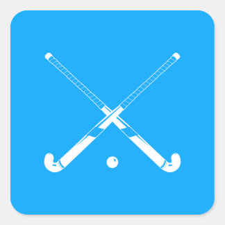 Cuadrada Pegatina de silueta de hockey sobre hierba azul
