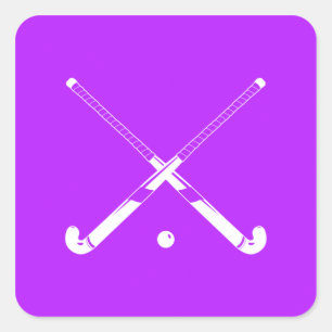 Cuadrada Pegatina de silueta de hockey sobre hierba púrpura
