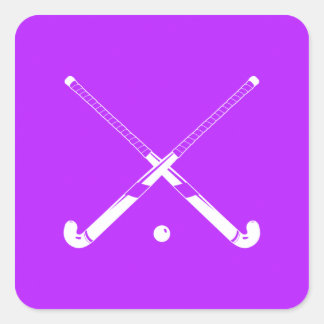 Cuadrada Pegatina de silueta de hockey sobre hierba púrpura