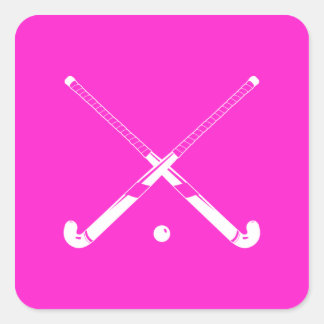 Cuadrada Pegatina de silueta de hockey sobre hierba rosa