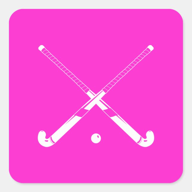 Cuadrada Pegatina de silueta de hockey sobre hierba rosa (Anverso)