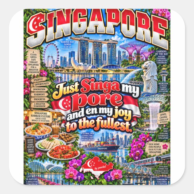 Cuadrada Pegatina de Singapur (Anverso)