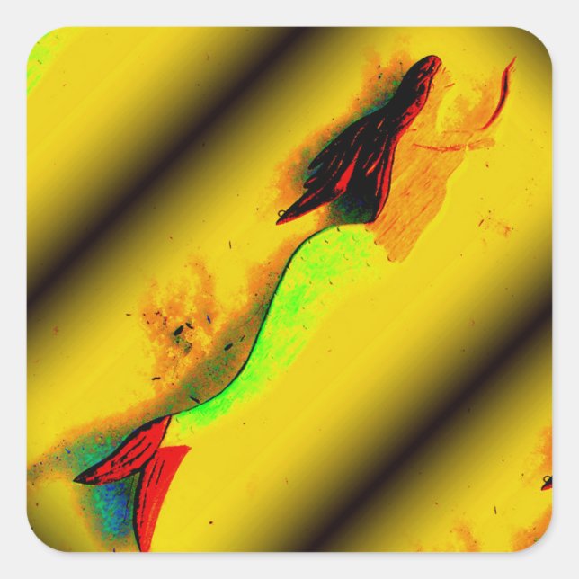 Cuadrada pegatina de sirena ascendente (Anverso)