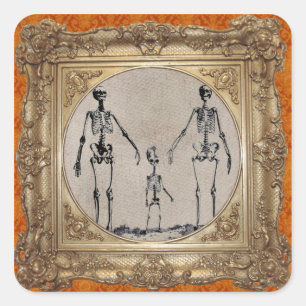 Cuadrada Pegatina de Skeleton Family