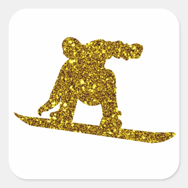 Cuadrada Pegatina de snowboard dorada (Anverso)