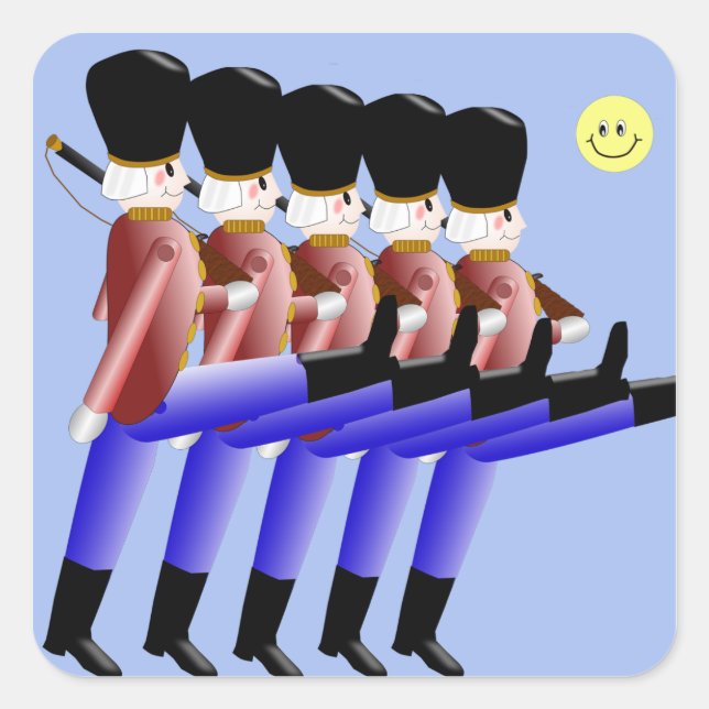 Cuadrada Pegatina de soldados de juguetes marchando (Anverso)